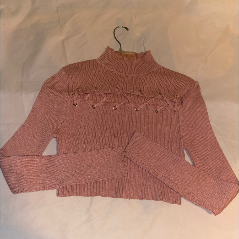 Pink Longsleeve Crop Sweater Cutout